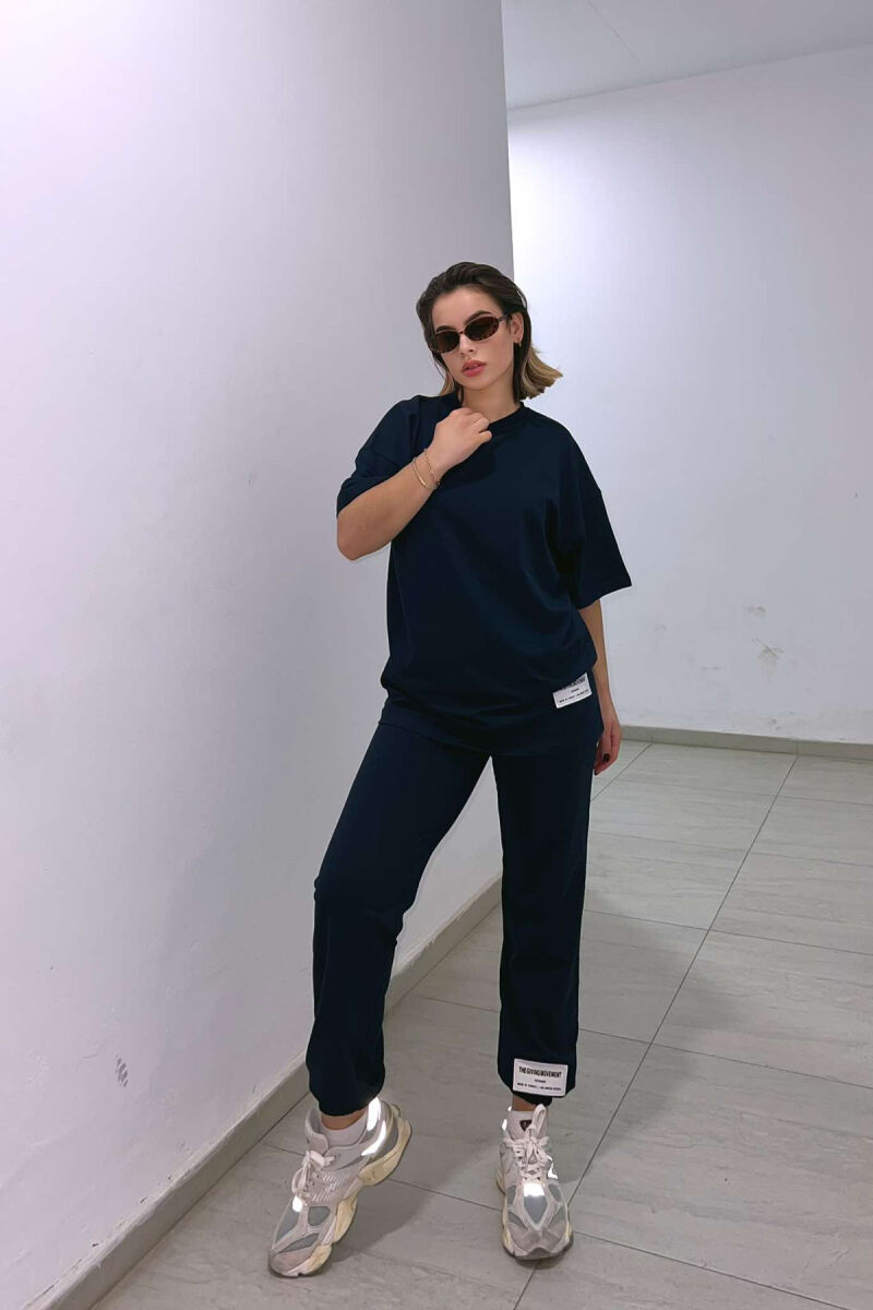 SIMPLE COTTON JOGGERS+T-SHIRT WOMEN SET DARK BLUE/BEE - 2
