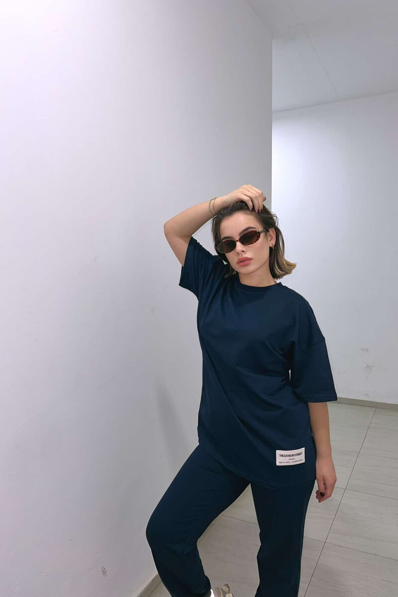 SIMPLE COTTON JOGGERS+T-SHIRT WOMEN SET DARK BLUE/BEE - 4