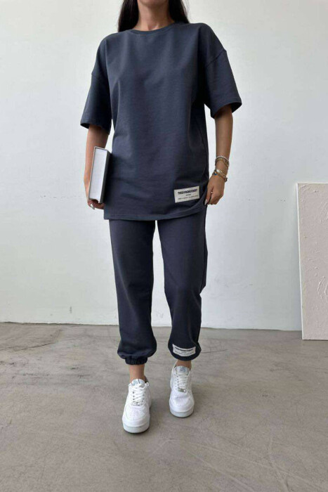 SIMPLE COTTON JOGGERS+T-SHIRT WOMEN SET DARK GREY/GEE 