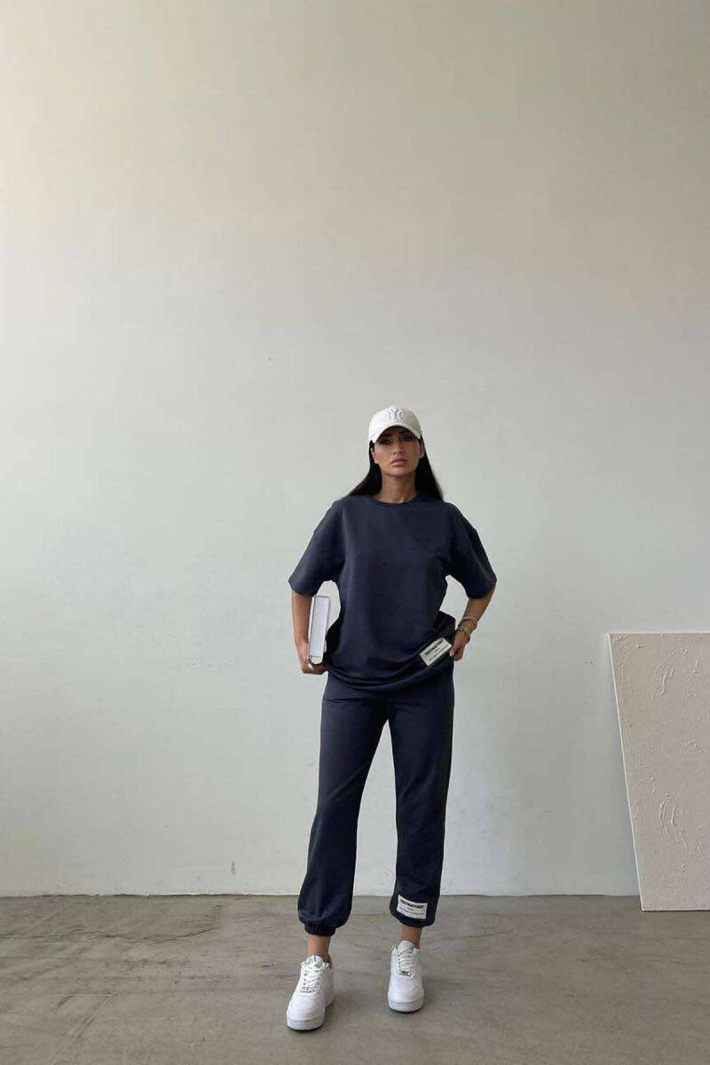 SIMPLE COTTON JOGGERS+T-SHIRT WOMEN SET DARK GREY/GEE - 3