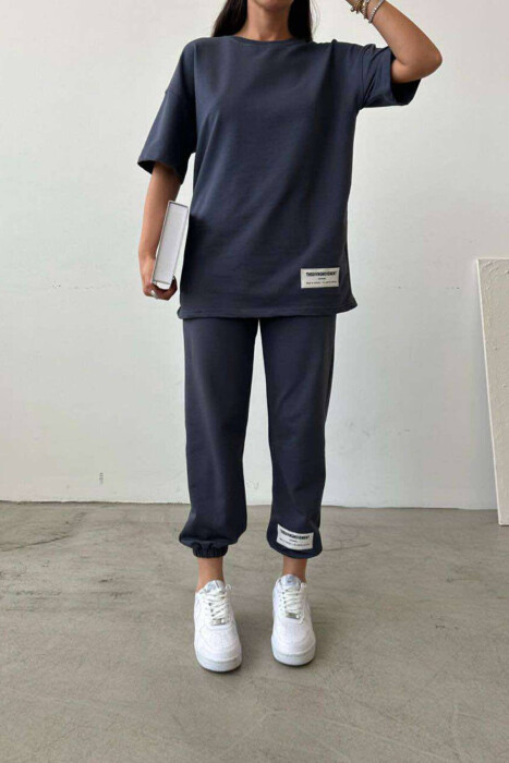 SIMPLE COTTON JOGGERS+T-SHIRT WOMEN SET DARK GREY/GEE - 4