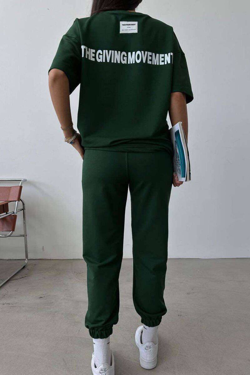 SIMPLE COTTON JOGGERS+T-SHIRT WOMEN SET GREEN/JESHILE - 2