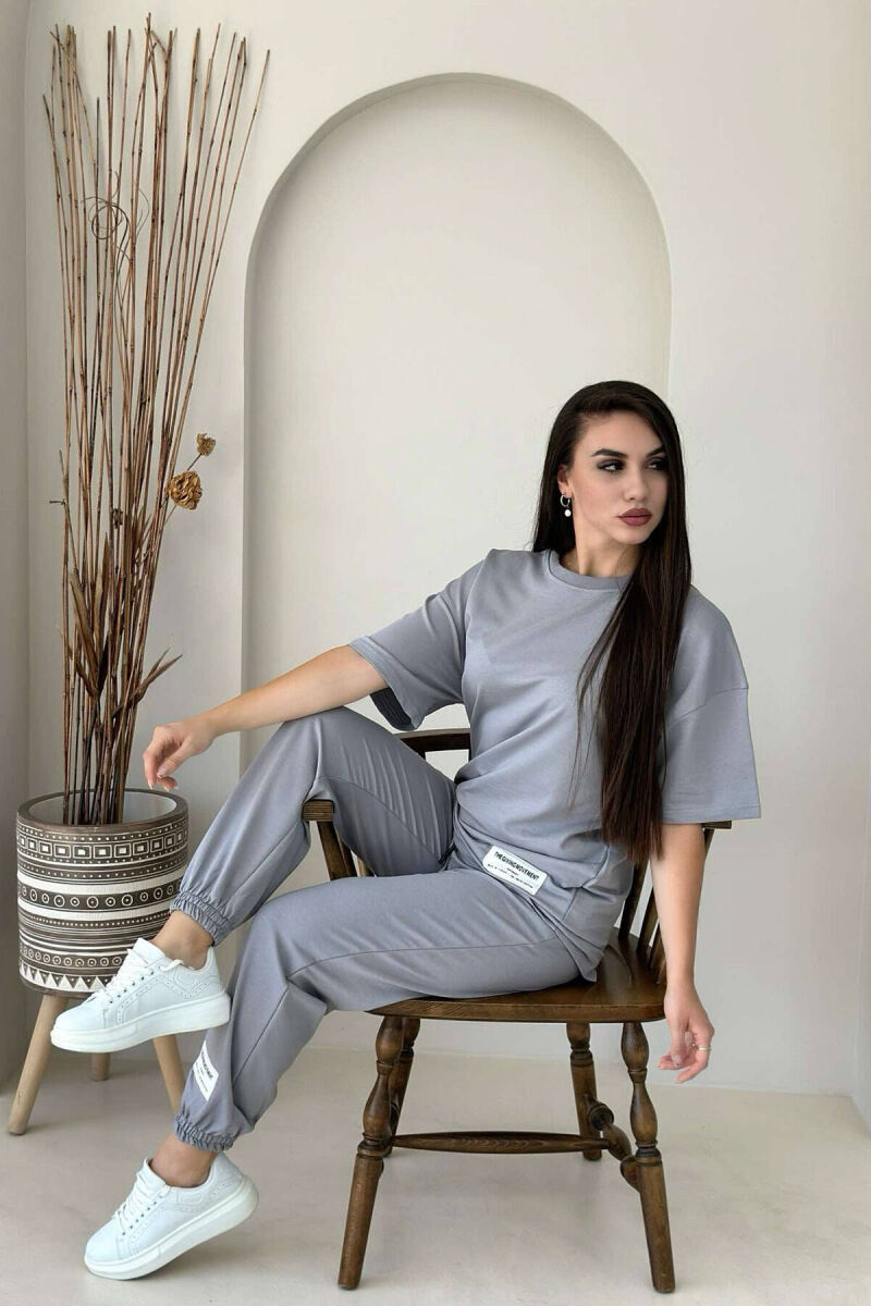 SIMPLE COTTON JOGGERS+T-SHIRT WOMEN SET LIGHT GREY/GZ - 2