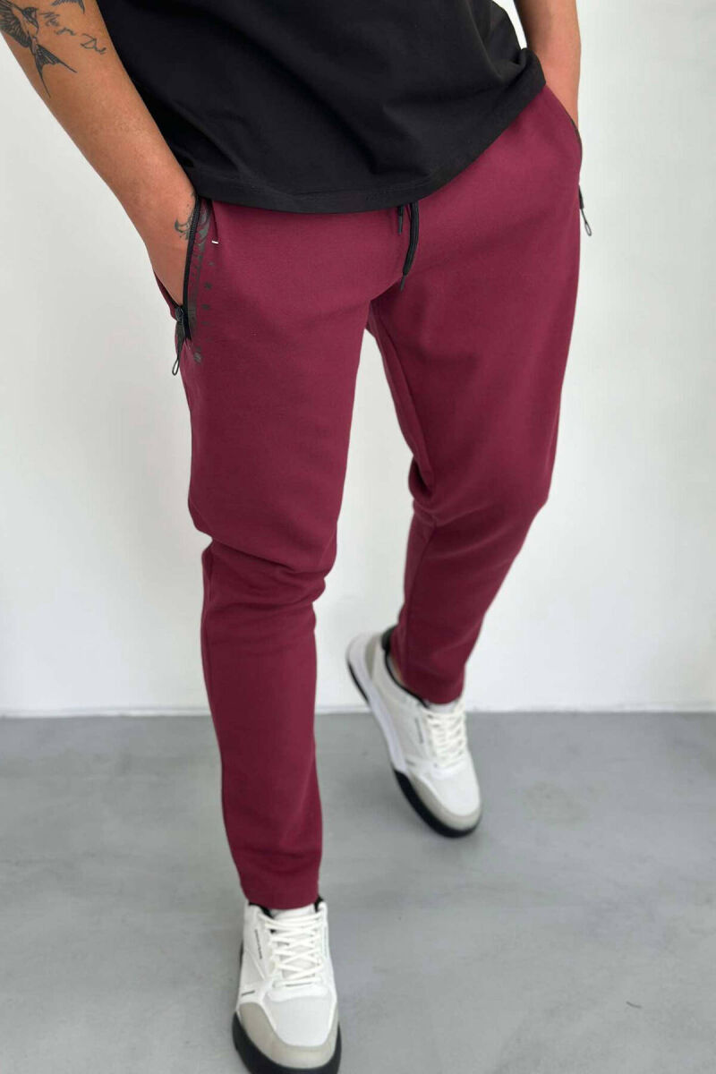 SIMPLE COTTON MEN SWEATPANTS IN BURGUNDY COLOR - 4