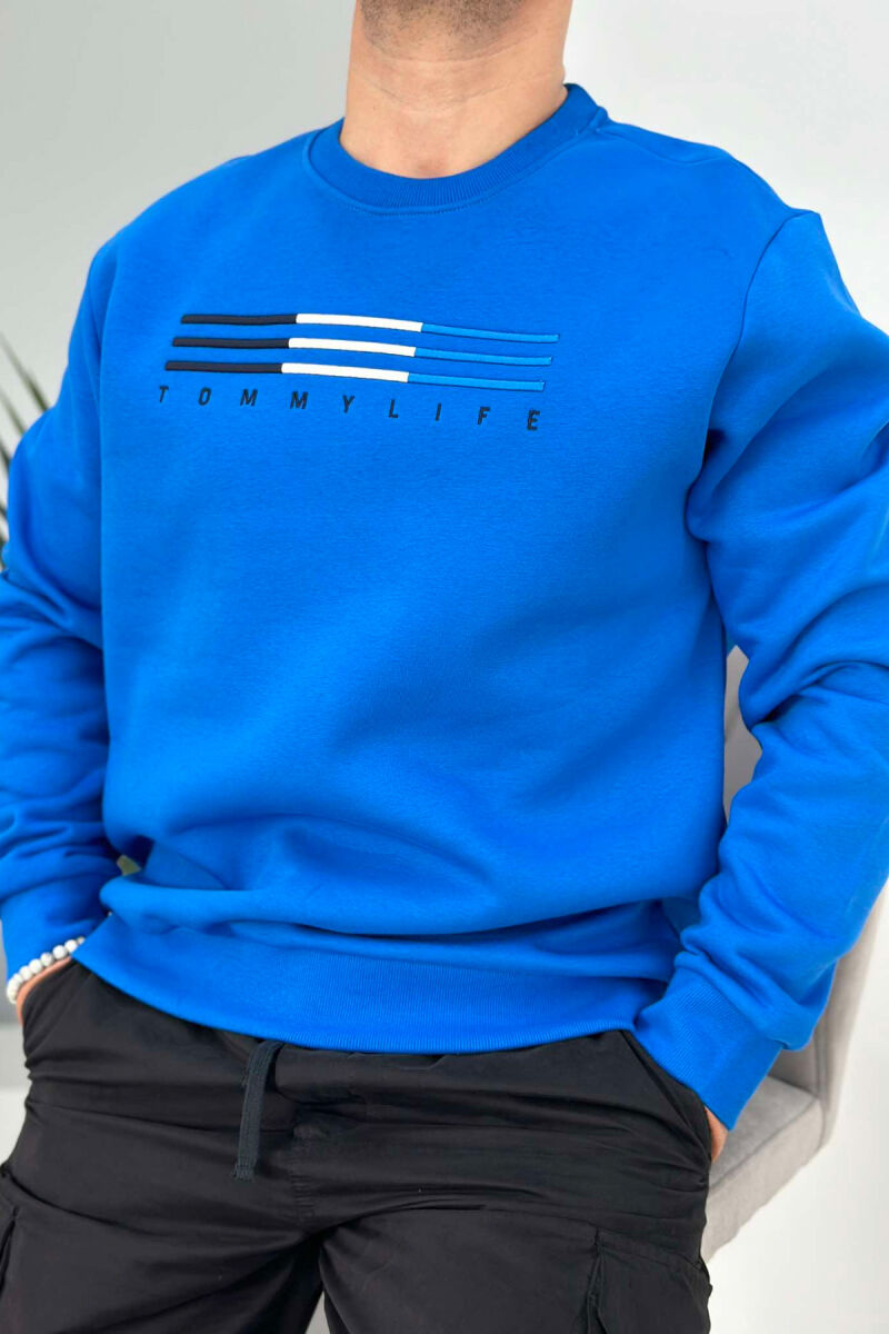 SIMPLE COTTON ONE COLOR MEN SWEATSHIRT BLUE/BLU - 3