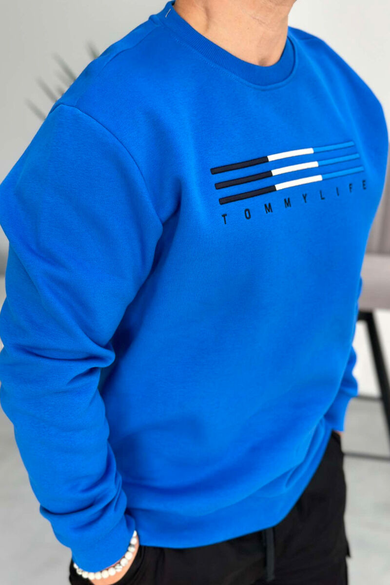 SIMPLE COTTON ONE COLOR MEN SWEATSHIRT BLUE/BLU - 5