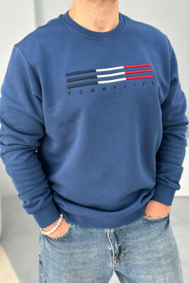 SIMPLE COTTON ONE COLOR MEN SWEATSHIRT DARK BLUE/BEE 