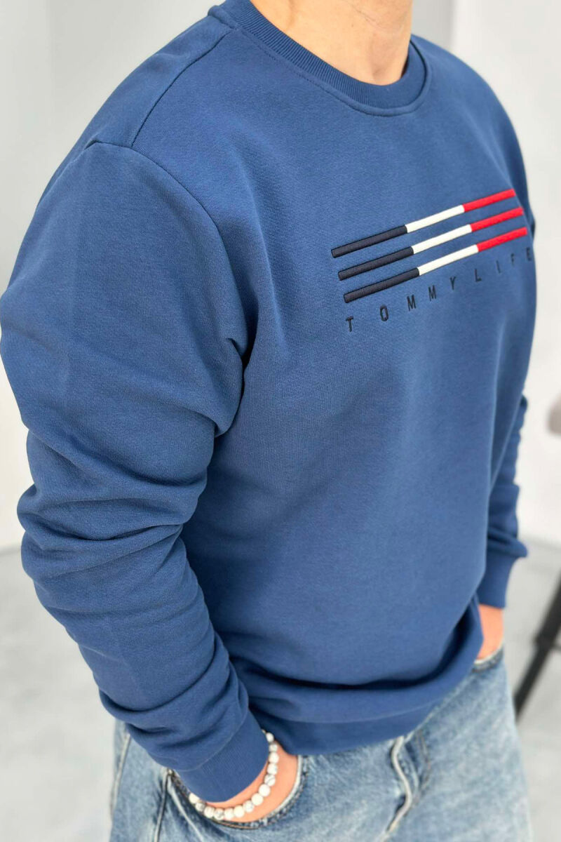 SIMPLE COTTON ONE COLOR MEN SWEATSHIRT DARK BLUE/BEE - 2