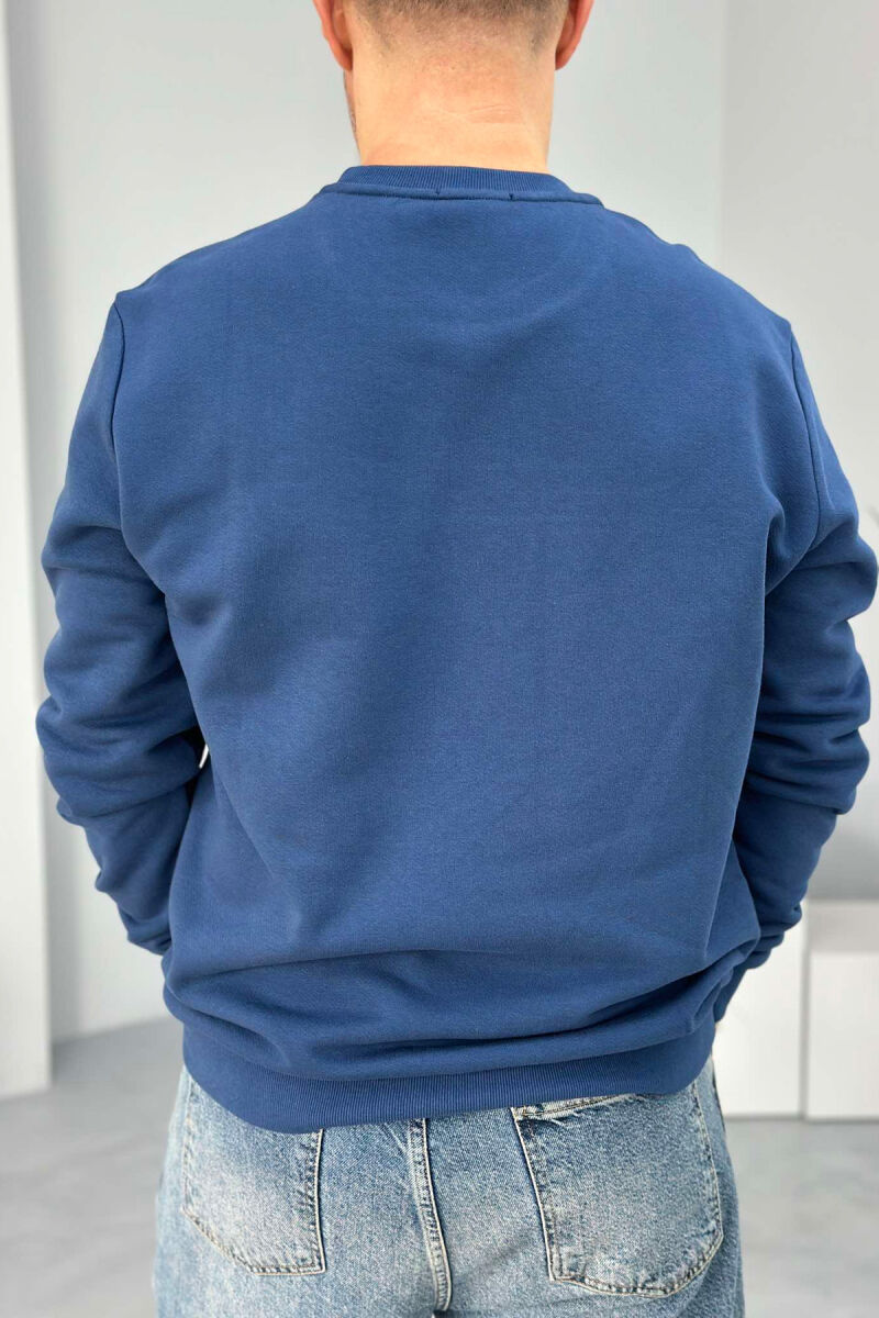 SIMPLE COTTON ONE COLOR MEN SWEATSHIRT DARK BLUE/BEE - 3