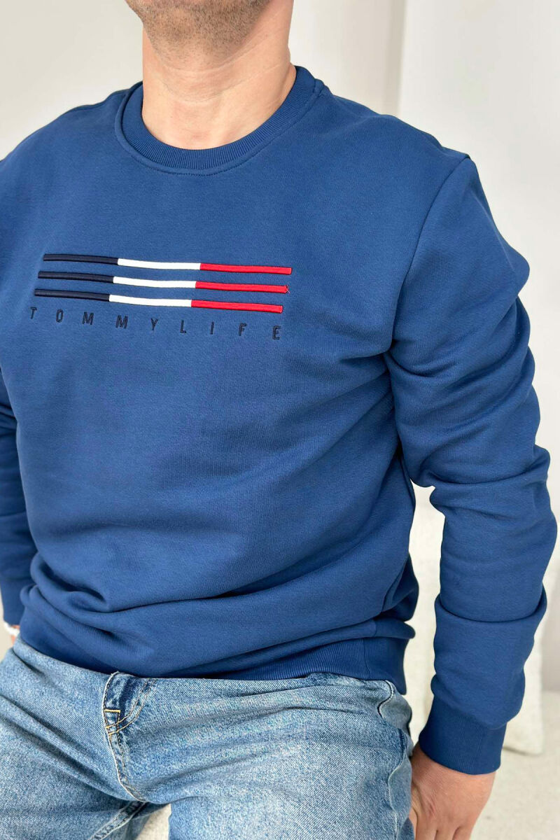 SIMPLE COTTON ONE COLOR MEN SWEATSHIRT DARK BLUE/BEE - 5