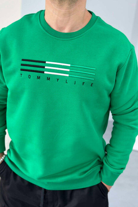 SIMPLE COTTON ONE COLOR MEN SWEATSHIRT GREEN/JESHILE - 4