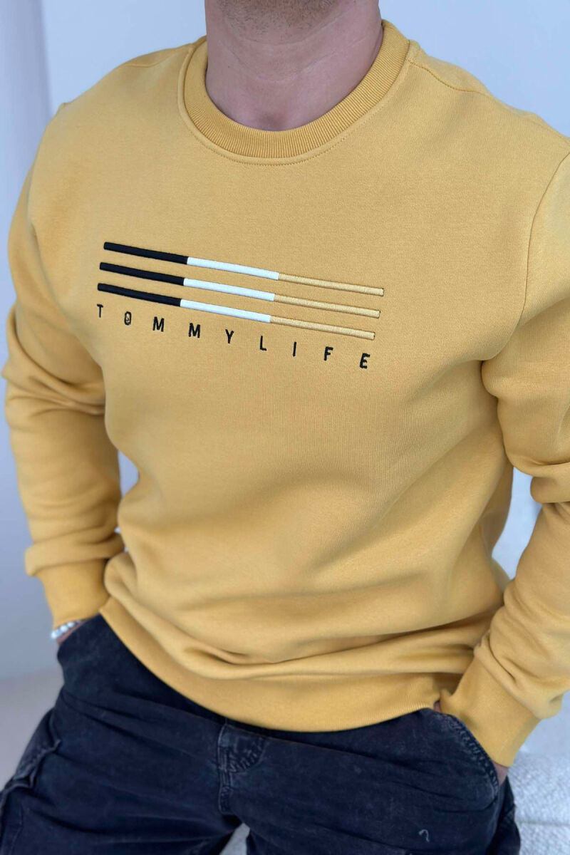 SIMPLE COTTON ONE COLOR MEN SWEATSHIRT MUSTARD/MUSTARDE - 3