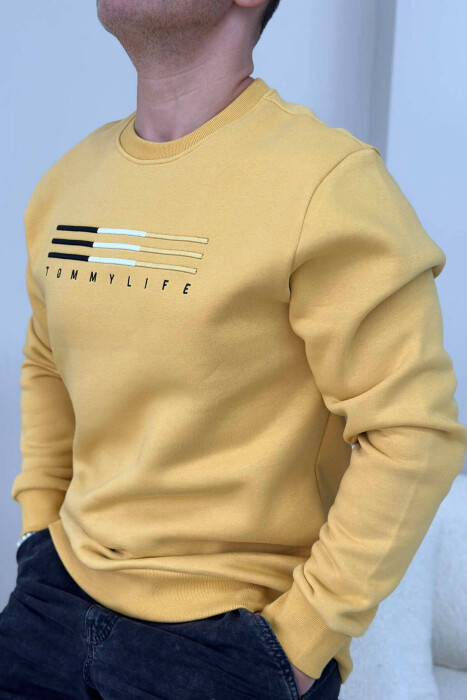 SIMPLE COTTON ONE COLOR MEN SWEATSHIRT MUSTARD/MUSTARDE - 5