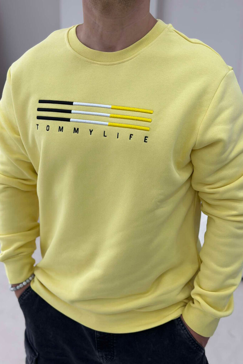 SIMPLE COTTON ONE COLOR MEN SWEATSHIRT YELLOW/E VERDHE - 3