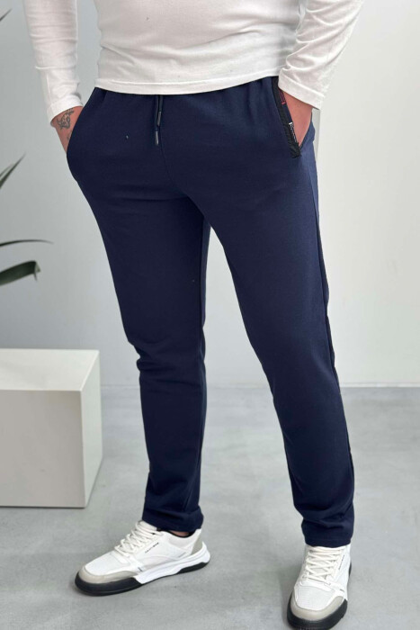 SIMPLE COTTON ONE COLOR MAN SWEATPANTS DARK BLUE/BEE - 4