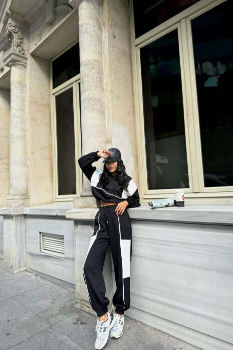 SIMPLE CROPPED HOODIE+JOGGERS WOMEN SET BLACK/ E ZEZE - 4