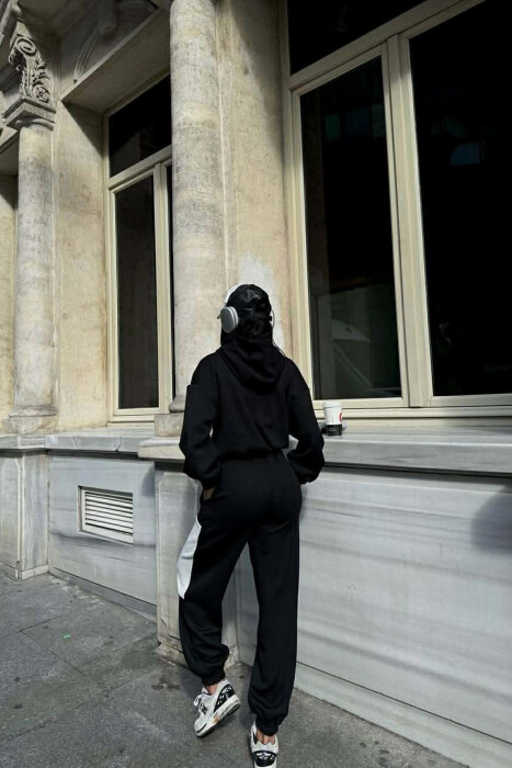 SIMPLE CROPPED HOODIE+JOGGERS WOMEN SET BLACK/ E ZEZE - 5