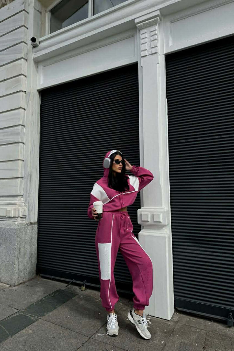 SIMPLE CROPPED HOODIE+JOGGERS WOMEN SET FUCHSIA/CIKLAMI - 1