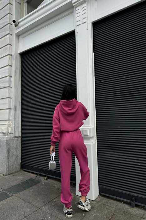 SIMPLE CROPPED HOODIE+JOGGERS WOMEN SET FUCHSIA/CIKLAMI - 3