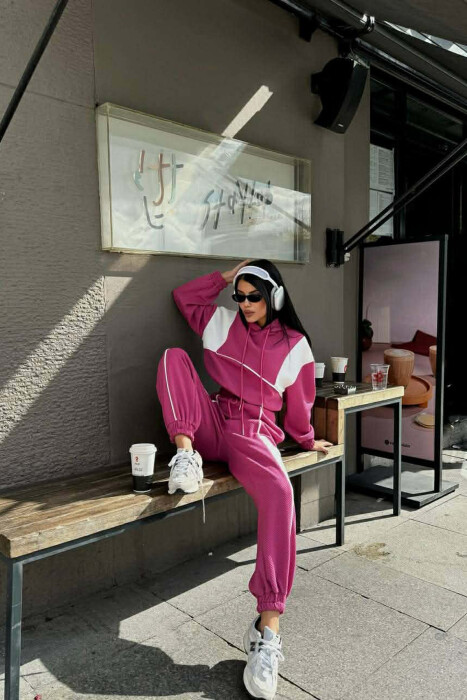 SIMPLE CROPPED HOODIE+JOGGERS WOMEN SET FUCHSIA/CIKLAMI - 4