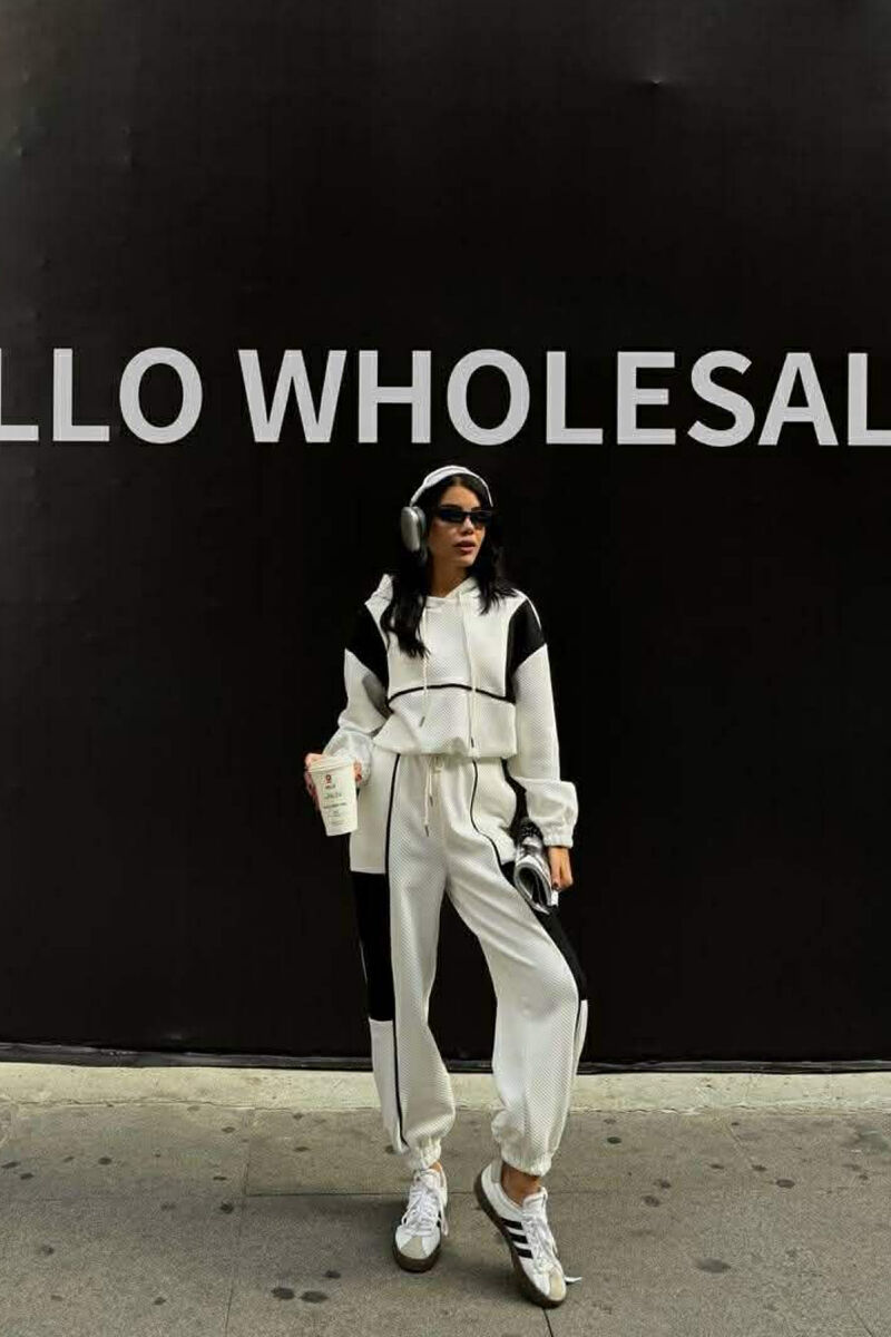 SIMPLE CROPPED HOODIE+JOGGERS WOMEN SET WHITE-E BARDHE - 1