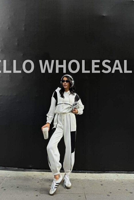 SIMPLE CROPPED HOODIE+JOGGERS WOMEN SET WHITE-E BARDHE - 2