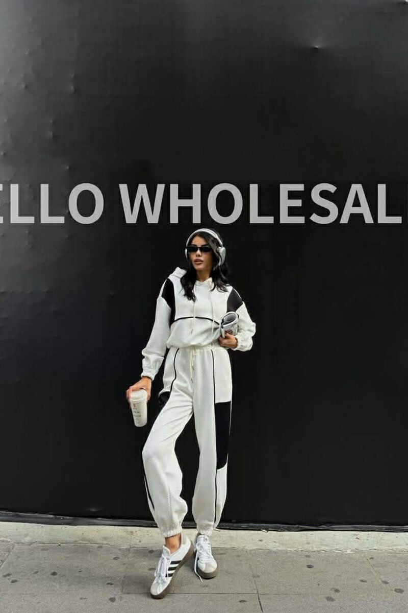SIMPLE CROPPED HOODIE+JOGGERS WOMEN SET WHITE-E BARDHE - 2