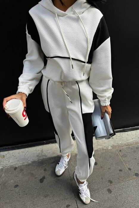 SIMPLE CROPPED HOODIE+JOGGERS WOMEN SET WHITE-E BARDHE - 4