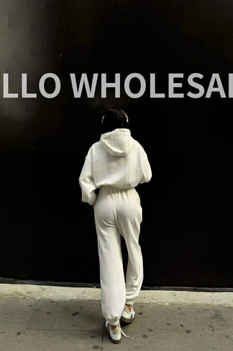 SIMPLE CROPPED HOODIE+JOGGERS WOMEN SET WHITE-E BARDHE - 5