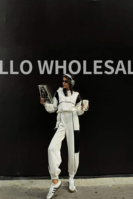 SIMPLE CROPPED HOODIE+JOGGERS WOMEN SET WHITE-E BARDHE - 6