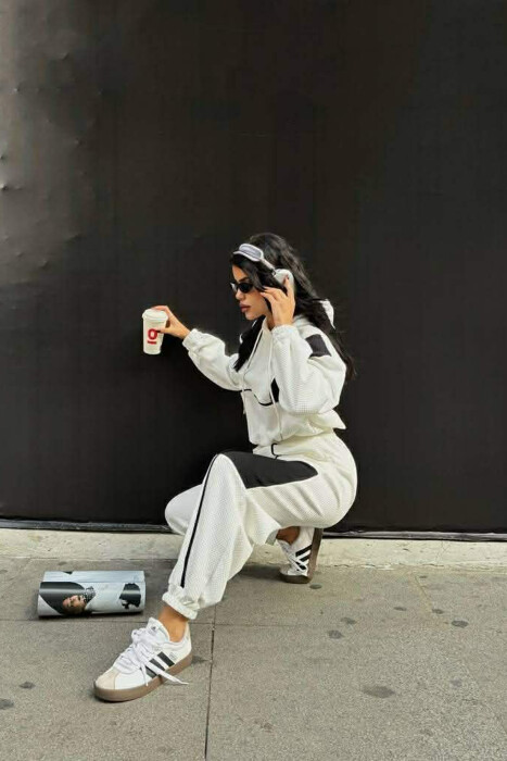 SIMPLE CROPPED HOODIE+JOGGERS WOMEN SET WHITE-E BARDHE - 7
