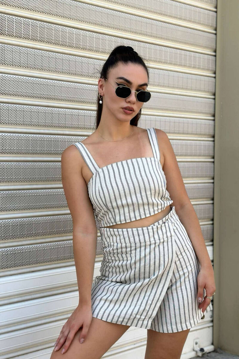 SIMPLE CROP+SHORTS WOMEN SET CREAM/KREM - 1