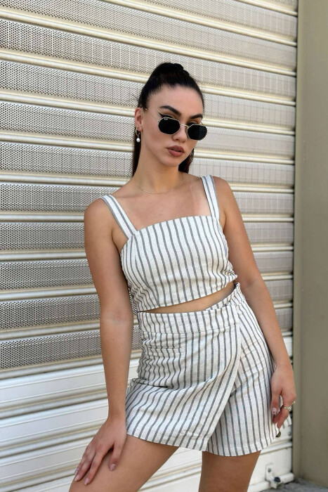 SIMPLE CROP+SHORTS WOMEN SET CREAM/KREM - 2