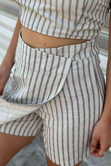SIMPLE CROP+SHORTS WOMEN SET CREAM/KREM - 6