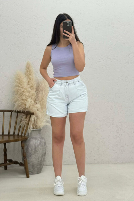 SIMPLE DENIM WOMAN SHORTS LIGHT PURPLE/LEZB - KLAUDIO FASHION