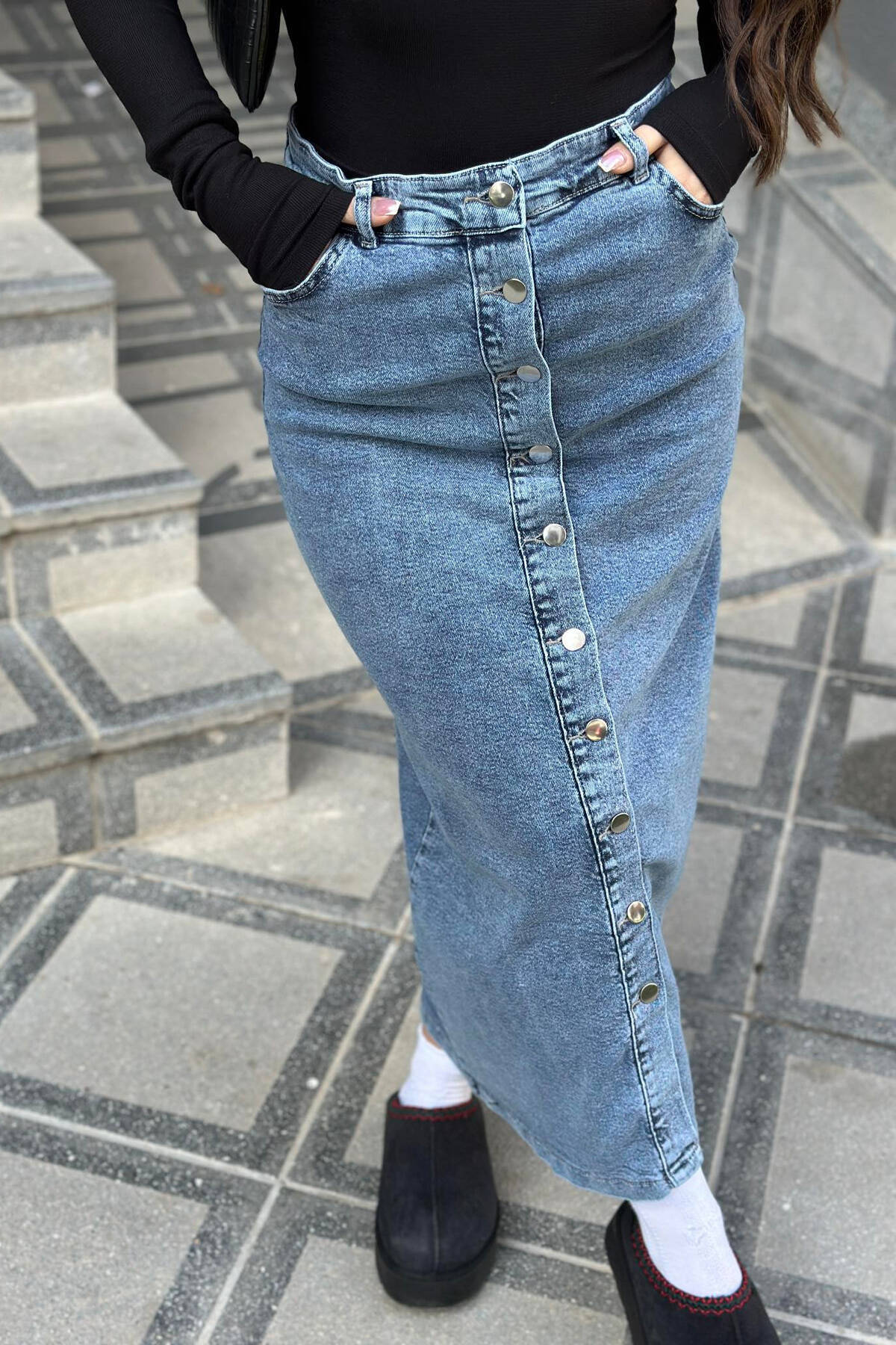 SIMPLE DENIM WOMAN SKIRT LIGHTBLUE/BZ SKIRTS KLAUDIO FASHION