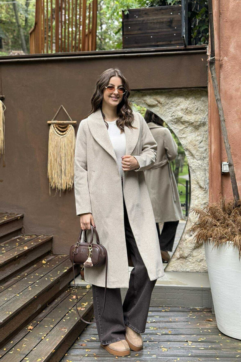 SIMPLE DESIGN LONG WOMEN COAT BEIGE/BEZHE - 8