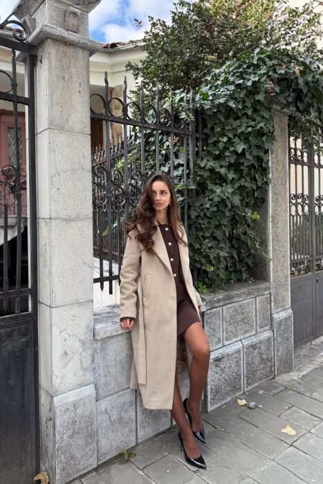 SIMPLE DESIGN LONG WOMEN COAT BEIGE/BEZHE - 2