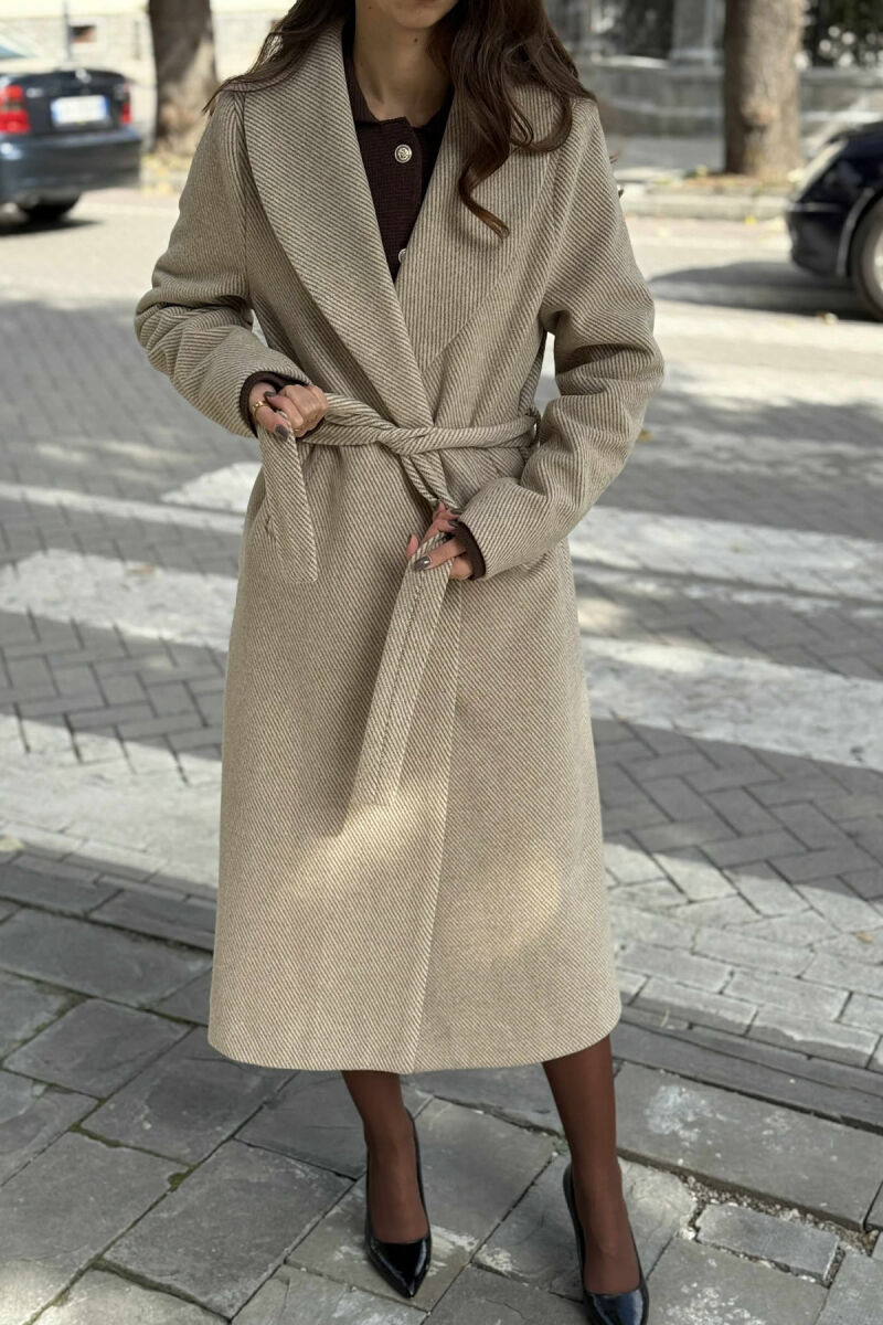 SIMPLE DESIGN LONG WOMEN COAT BEIGE/BEZHE - 4