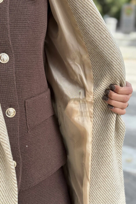 SIMPLE DESIGN LONG WOMEN COAT BEIGE/BEZHE - 7