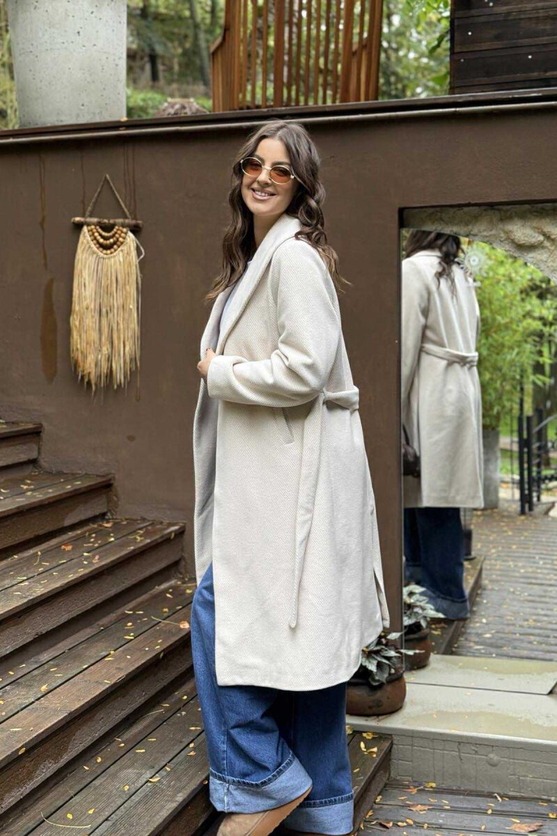 SIMPLE DESIGN LONG WOMEN COAT CREAM/KREM - 3