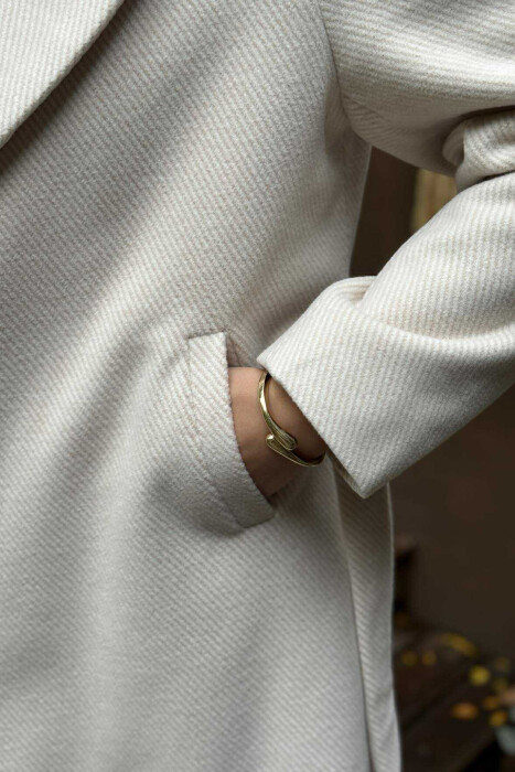 SIMPLE DESIGN LONG WOMEN COAT CREAM/KREM - 5