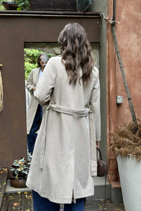 SIMPLE DESIGN LONG WOMEN COAT CREAM/KREM - 6