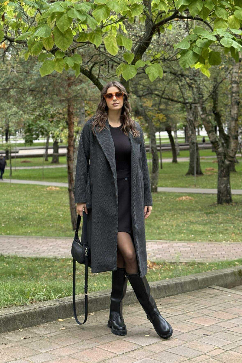 SIMPLE DESIGN LONG WOMEN COAT DARK GREY/GEE - 2