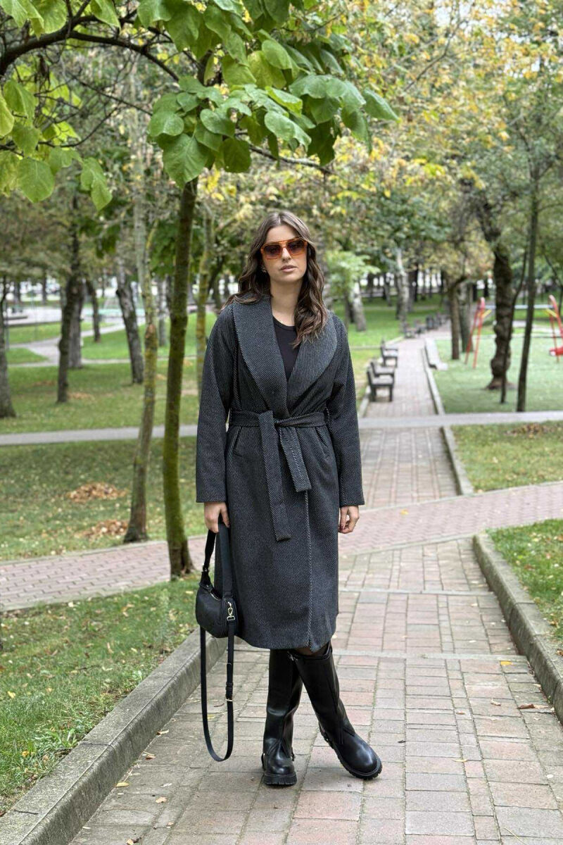 SIMPLE DESIGN LONG WOMEN COAT DARK GREY/GEE - 4