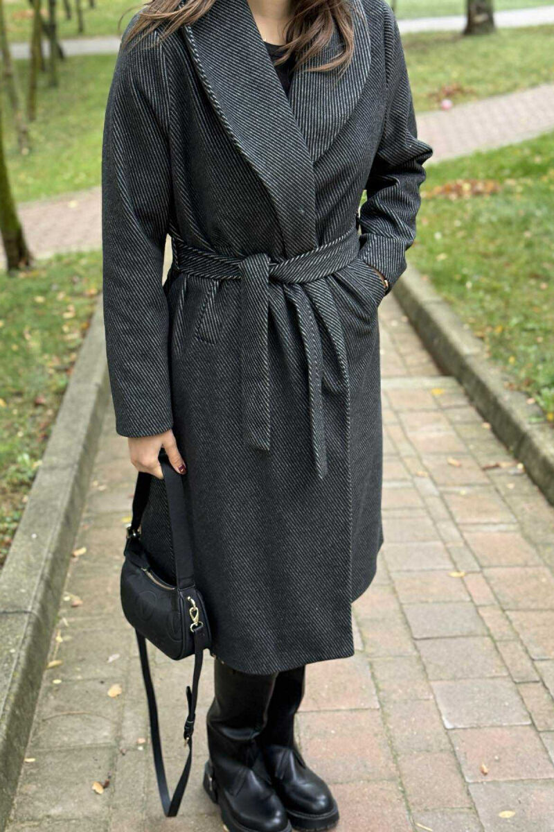 SIMPLE DESIGN LONG WOMEN COAT DARK GREY/GEE - 5