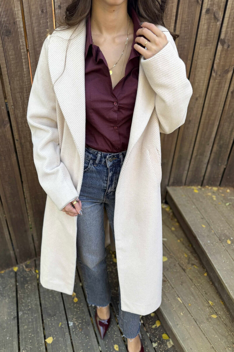 SIMPLE DESIGN LONG WOMEN COAT LIGHT BEIGE/BZHZB - 2