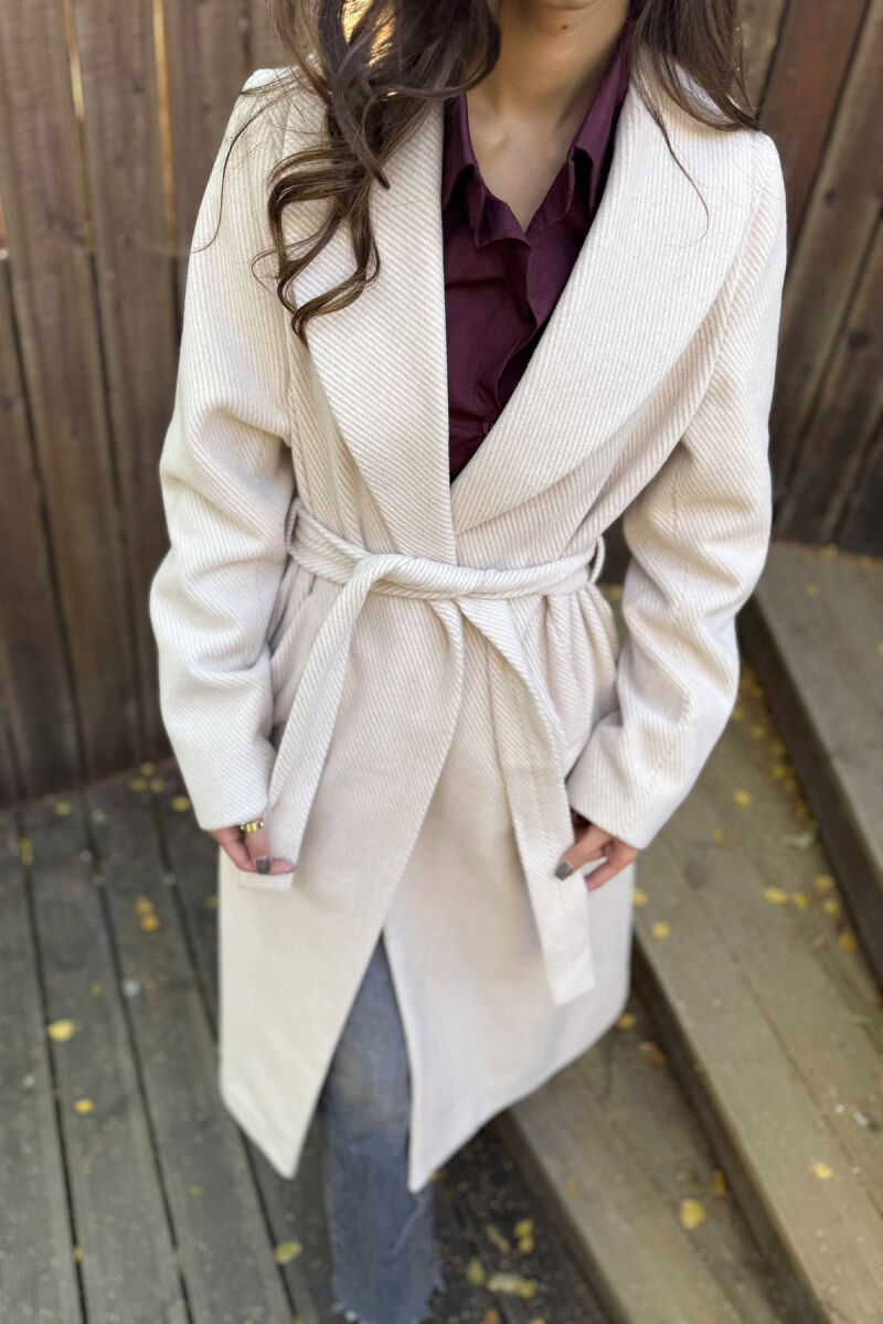 SIMPLE DESIGN LONG WOMEN COAT LIGHT BEIGE/BZHZB - 4