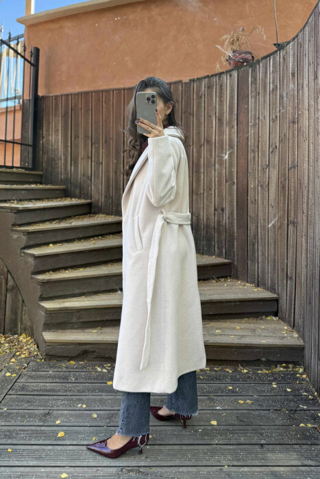 SIMPLE DESIGN LONG WOMEN COAT LIGHT BEIGE/BZHZB - 5