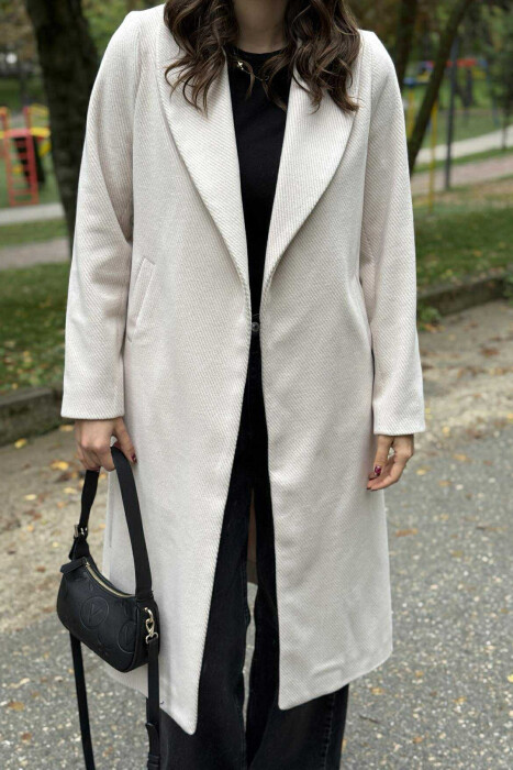 SIMPLE DESIGN LONG WOMEN COAT LIGHT BEIGE/BZHZB - 8